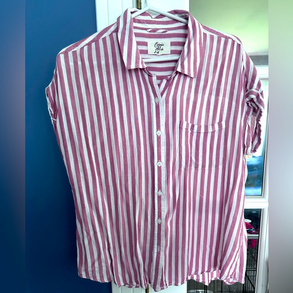 Striped button up womens shirt